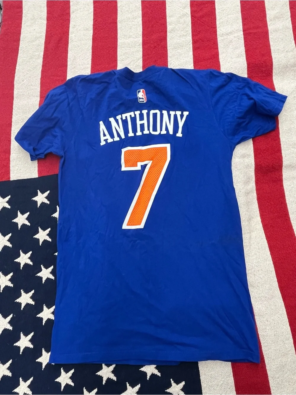 adidas New York Knicks #7 Carmelo Anthony Graphic Tee with Orange Accents Size S